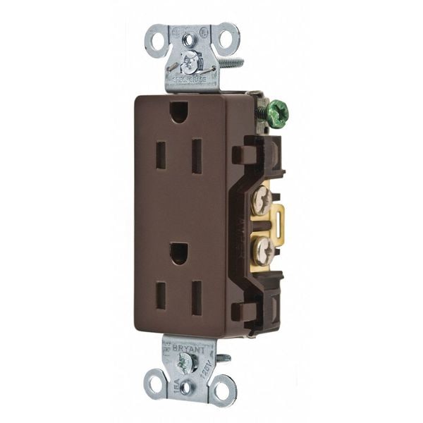 Zoro Select Receptacle, 15 A Amps, 125V AC, Flush Mount, Decorator Duplex Outlet, 5-15R, Brown - DRS15