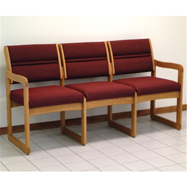 Wooden Mallet Valley Three Seat Sofa in Medium Oak - Cabernet Burgundy - DW2-3MOCB