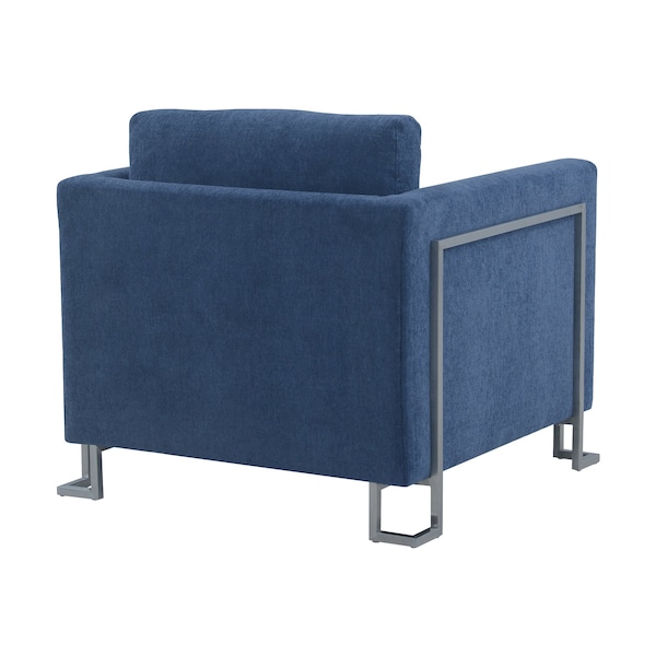 Armen Living Heritage Blue Fabric Upholstered Accent Chair with Brushed Stainless Steel Legs - LCHT1BLUE