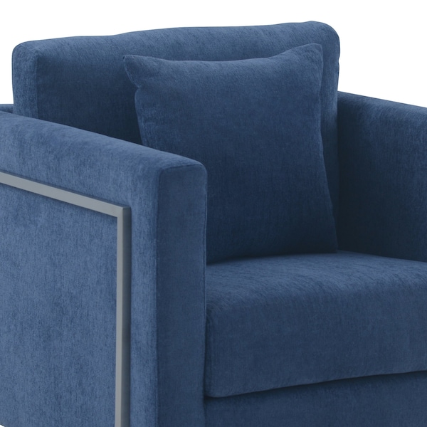Armen Living Heritage Blue Fabric Upholstered Accent Chair with Brushed Stainless Steel Legs - LCHT1BLUE