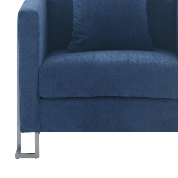 Armen Living Heritage Blue Fabric Upholstered Accent Chair with Brushed Stainless Steel Legs - LCHT1BLUE