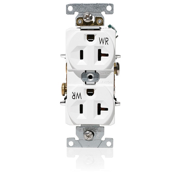 Leviton Receptacle, 20 A Amps, 125VAC, Duplex Outlet, 5-20R, White - WBR20-W