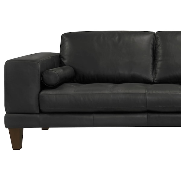 Armen Living Wynne Contemporary Sectional in Genuine Black Leather with Brown Wood Legs - LCWYSEBLACK