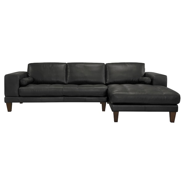 Armen Living Wynne Contemporary Sectional in Genuine Black Leather with Brown Wood Legs - LCWYSEBLACK