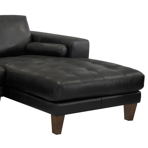 Armen Living Wynne Contemporary Sectional in Genuine Black Leather with Brown Wood Legs - LCWYSEBLACK