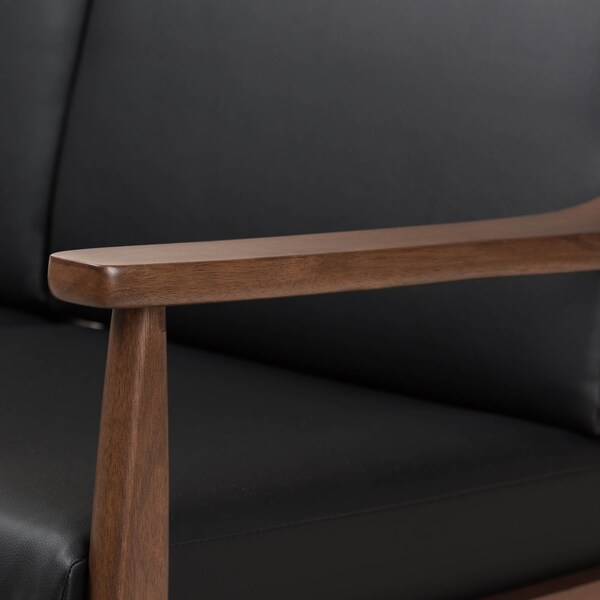 Baxton Studio Venza Walnut Wood Black Faux Leather 2-Seater Loveseat - 140-7553
