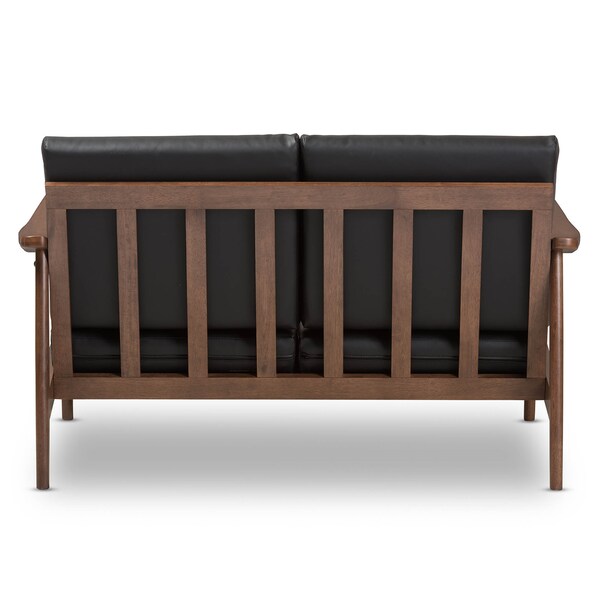 Baxton Studio Venza Walnut Wood Black Faux Leather 2-Seater Loveseat - 140-7553