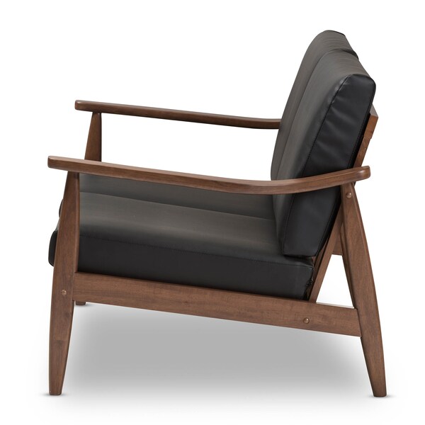 Baxton Studio Venza Walnut Wood Black Faux Leather 2-Seater Loveseat - 140-7553