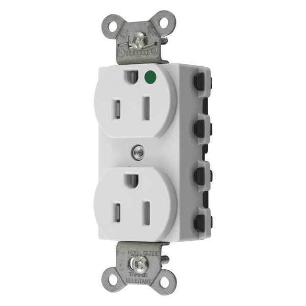 Hubbell Receptacle, 15 A Amps, 125V AC, Flush Mount, Standard Duplex Outlet, 5-15R, White - SNAP8200WTRA