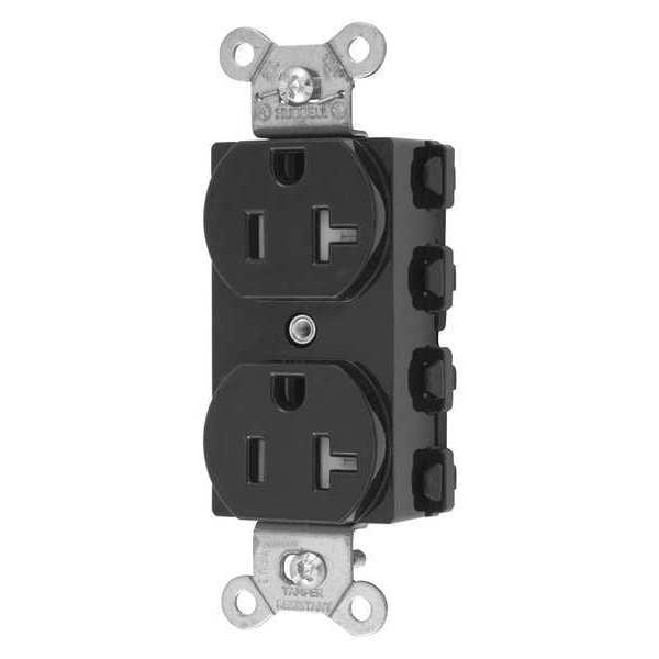 Hubbell Receptacle, 20 A Amps, 125V AC, Flush Mount, Standard Duplex Outlet, 5-20R, Black - SNAP5362BKTRA