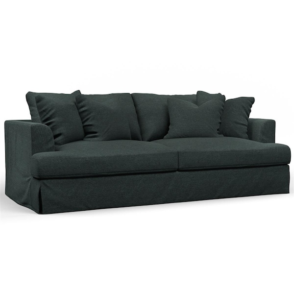 Sunset Trading 94 in. Newport Slipcovered Recessed Fin Arm Sofa Dark Gray - SY-130000-391098