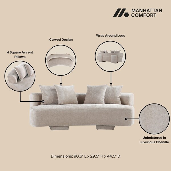 Manhattan Comfort 2-Piece Verandah 90.6 in. Sofa and 112 in. XL Sofa in Beige - 2-SFLS1617-BE