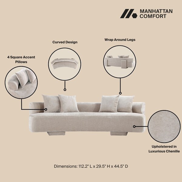 Manhattan Comfort 2-Piece Verandah 90.6 in. Sofa and 112 in. XL Sofa in Beige - 2-SFLS1617-BE