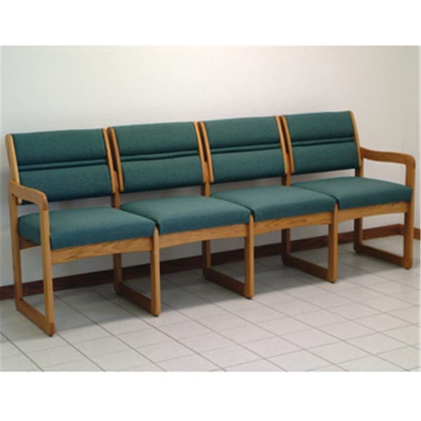 Wooden Mallet Valley Four Seat Sofa in Medium Oak - Foliage Green - DW2-4MOFG