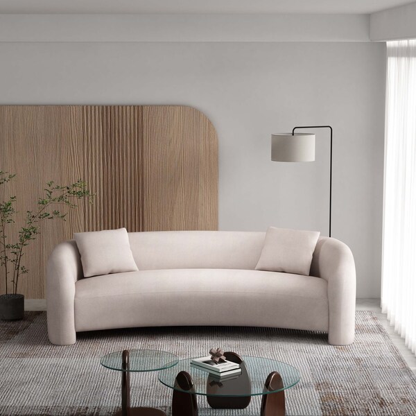 Manhattan Comfort Modern Sylvia Tweed 103.5 in. Sofa with Accent Pillows in Angora - SF017-AN