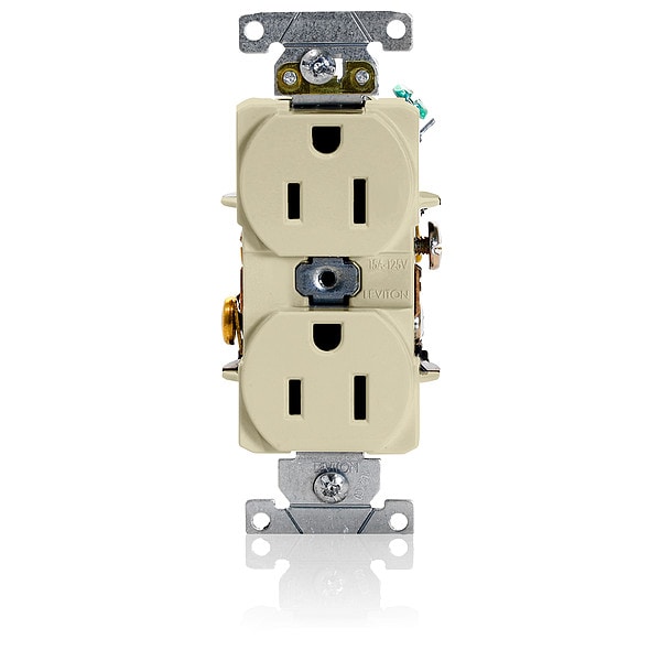 Leviton Receptacle, 15 A Amps, 125VAC, Duplex Outlet, 5-15R, Ivory - 5252-I