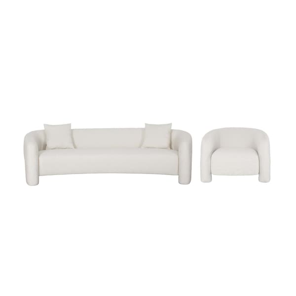 Manhattan Comfort 2-Piece Modern Sylvia Tweed Sofa with Accent Pillows and Accent Chair in Angora - 2-SFAC1770-AN