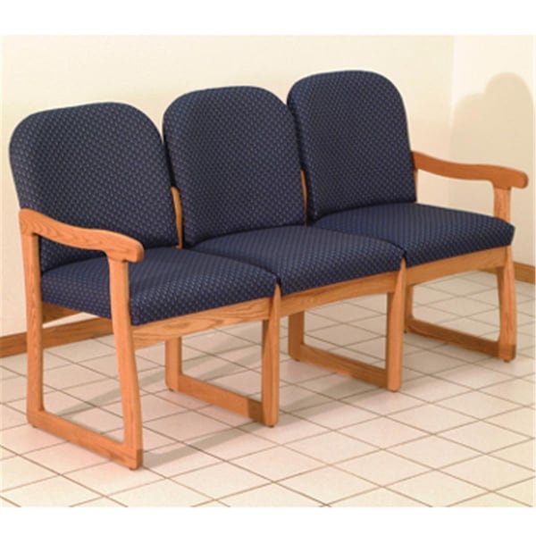 Wooden Mallet Prairie Three Seat Sofa in Medium Oak - Arch Blue - DW8-3MOAB