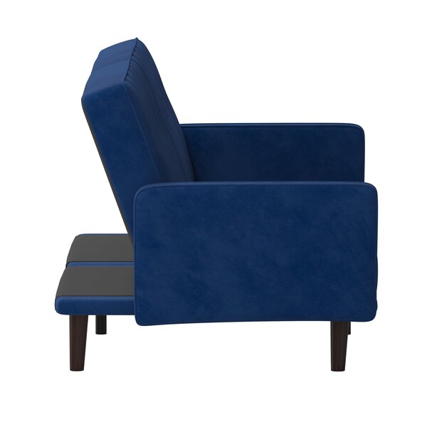 Flash Furniture Navy Velvet Split Back Futon Sofa - Wooden Legs - HC-1060-NV-GG