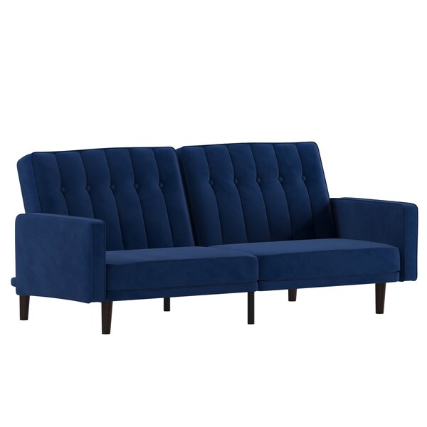 Flash Furniture Navy Velvet Split Back Futon Sofa - Wooden Legs - HC-1060-NV-GG