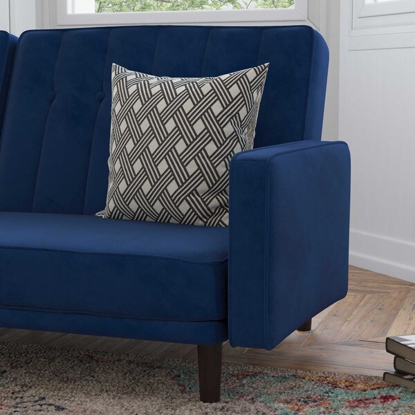 Flash Furniture Navy Velvet Split Back Futon Sofa - Wooden Legs - HC-1060-NV-GG