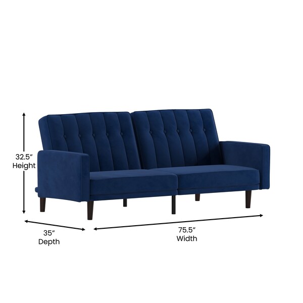Flash Furniture Navy Velvet Split Back Futon Sofa - Wooden Legs - HC-1060-NV-GG