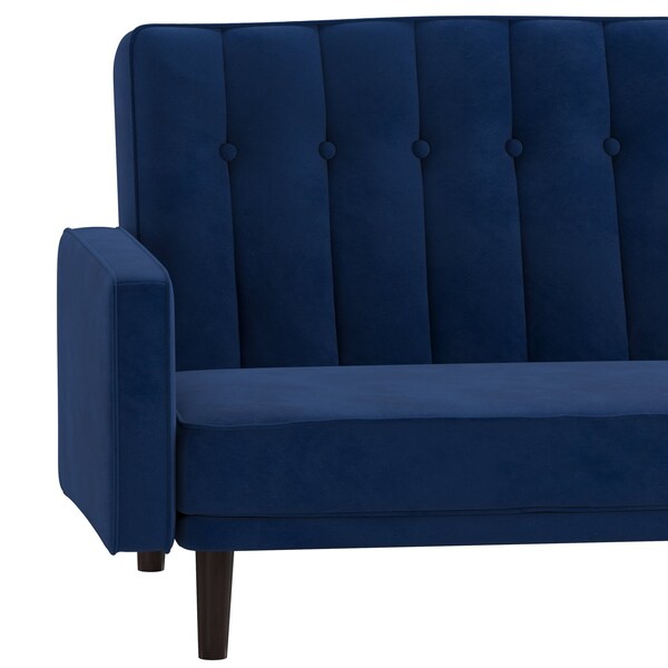 Flash Furniture Navy Velvet Split Back Futon Sofa - Wooden Legs - HC-1060-NV-GG