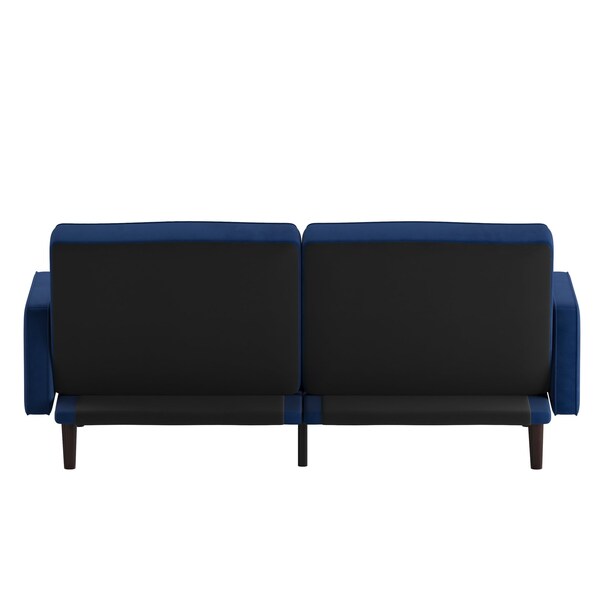 Flash Furniture Navy Velvet Split Back Futon Sofa - Wooden Legs - HC-1060-NV-GG