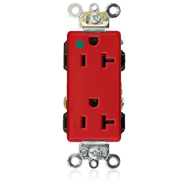 Leviton Receptacle, 20 A Amps, 125VAC, Decorator Duplex Outlet, 5-20R, Red - 16362-HGR