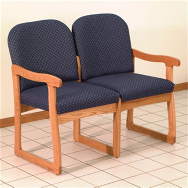 Wooden Mallet Prairie Two Seat Sofa in Medium Oak - Arch Blue - DW8-2MOAB