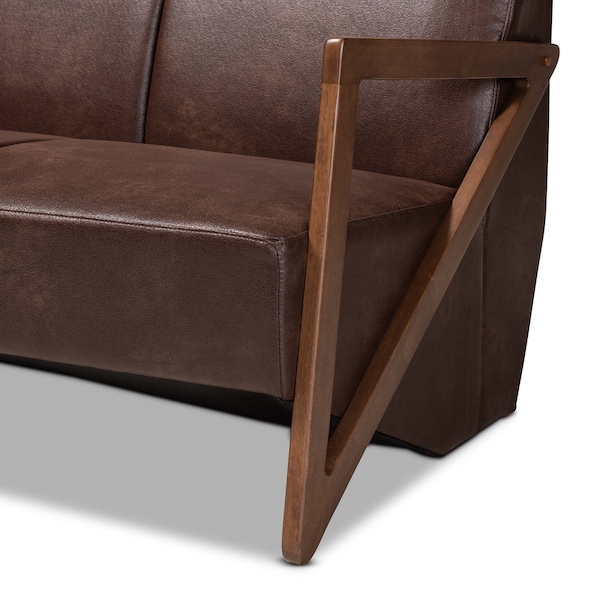 Baxton Studio Christa Mid-Century Fabric Upholstered Faux Leather and Wood Sofa-Dark Brown - 191-11708-ZORO