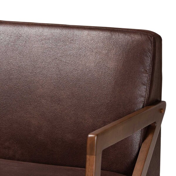 Baxton Studio Christa Mid-Century Fabric Upholstered Faux Leather and Wood Sofa-Dark Brown - 191-11708-ZORO