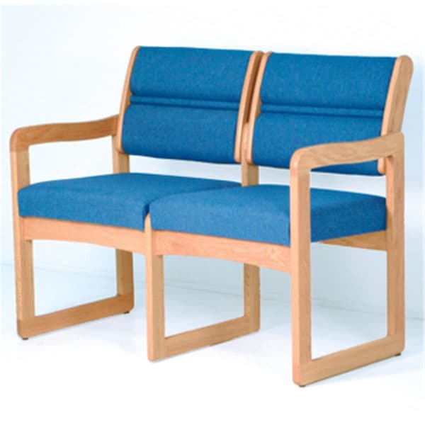Wooden Mallet Valley Two Seat Sofa in Light Oak - Powder Blue - DW2-2LOPB