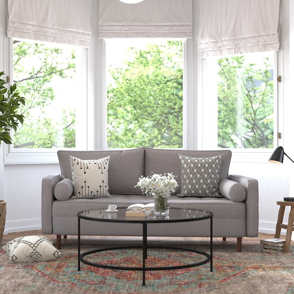 Flash Furniture Slate Gray Faux Linen Upholstered Tufted Sofa - IS-PS100-GY-GG