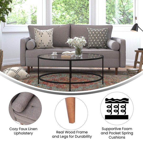 Flash Furniture Slate Gray Faux Linen Upholstered Tufted Sofa - IS-PS100-GY-GG