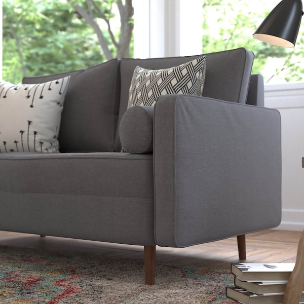 Flash Furniture Dark Gray Faux Linen Upholstered Tufted Loveseat - IS-PL100-DKGY-GG