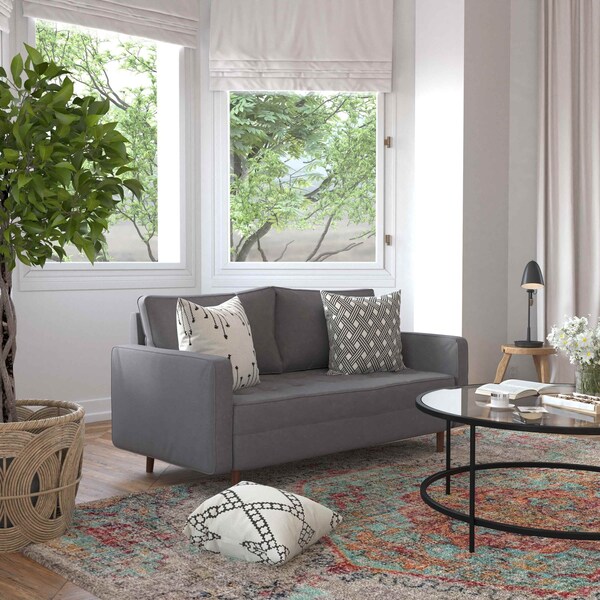 Flash Furniture Dark Gray Faux Linen Upholstered Tufted Loveseat - IS-PL100-DKGY-GG