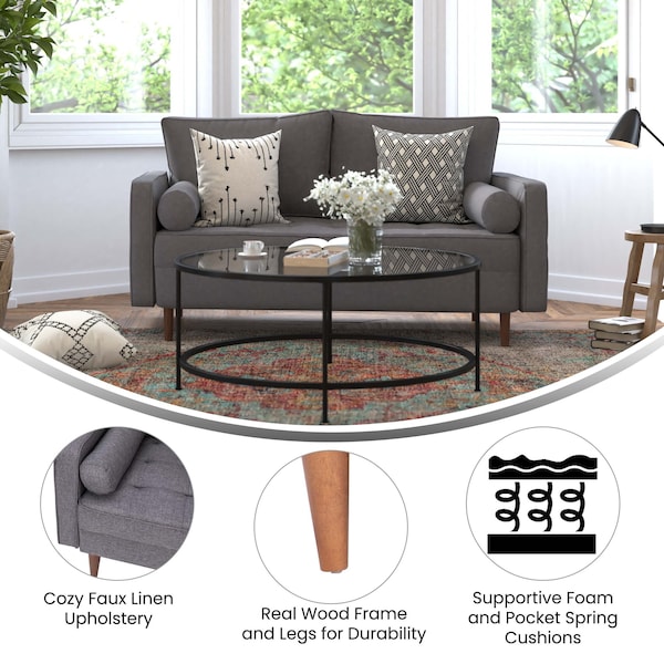 Flash Furniture Dark Gray Faux Linen Upholstered Tufted Loveseat - IS-PL100-DKGY-GG