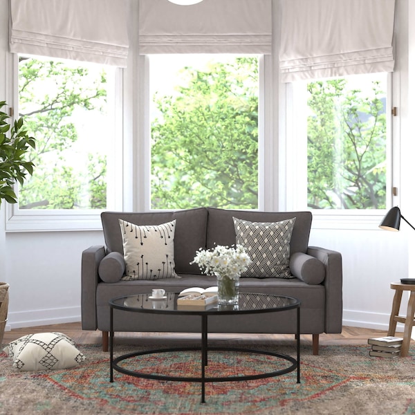 Flash Furniture Dark Gray Faux Linen Upholstered Tufted Loveseat - IS-PL100-DKGY-GG
