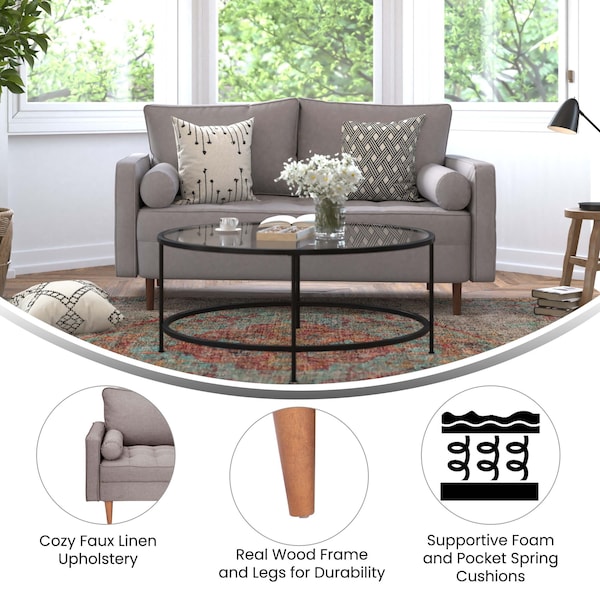 Flash Furniture Slate Gray Faux Linen Upholstered Tufted Loveseat - IS-PL100-GY-GG