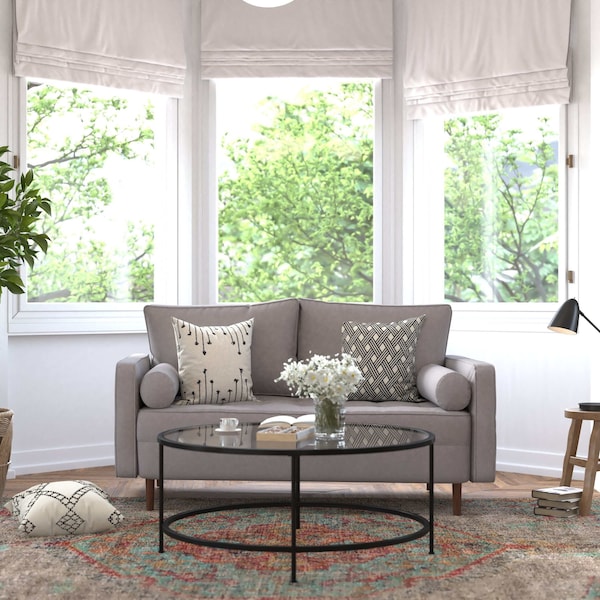 Flash Furniture Slate Gray Faux Linen Upholstered Tufted Loveseat - IS-PL100-GY-GG