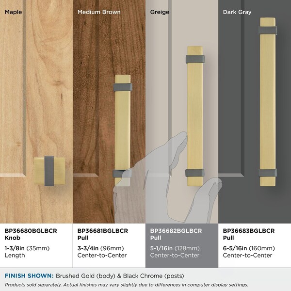 Amerock Overton 5-1/16 in 128 mm Center-to-Center Brushed Gold/Black Chrome Cabinet Pull - BP36682BGLBCR