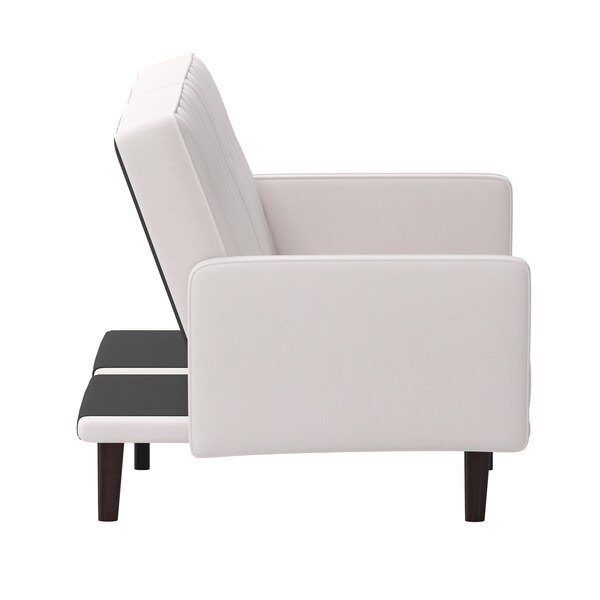 Flash Furniture Stone Faux Linen Split Back Futon Sofa-Wooden Legs - HC-1060-STONE-GG