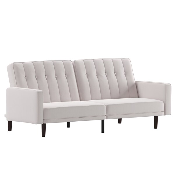 Flash Furniture Stone Faux Linen Split Back Futon Sofa-Wooden Legs - HC-1060-STONE-GG