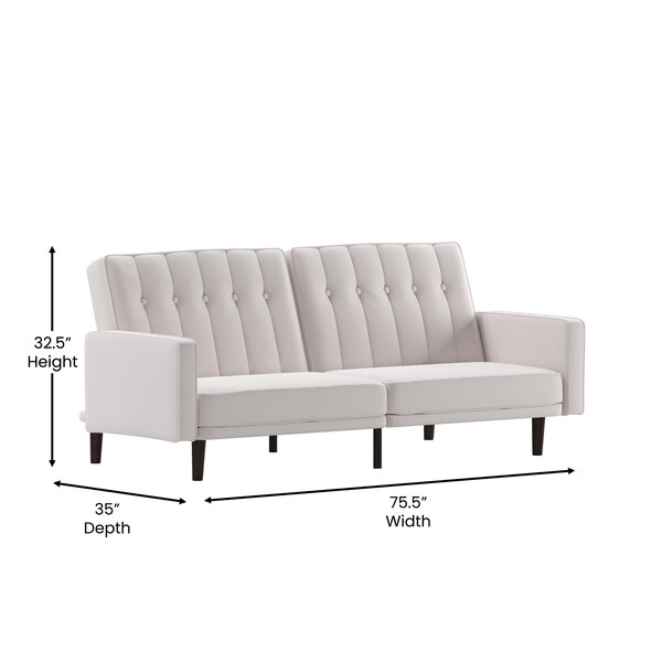 Flash Furniture Stone Faux Linen Split Back Futon Sofa-Wooden Legs - HC-1060-STONE-GG