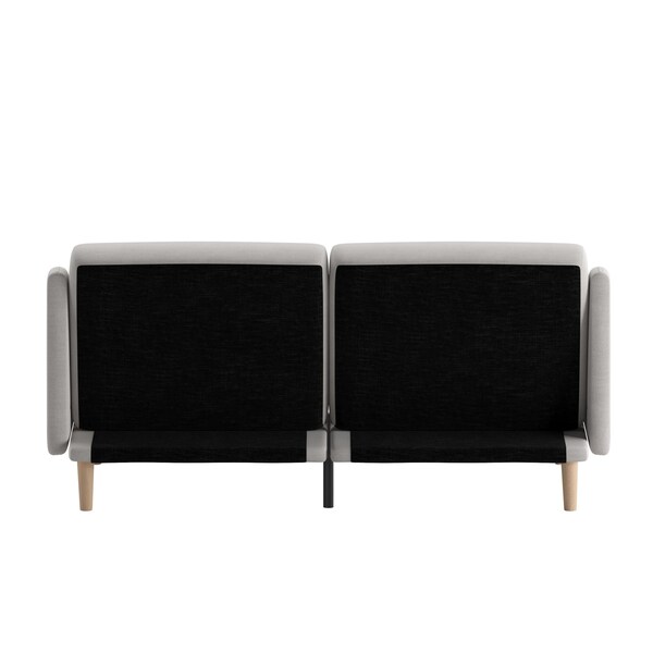Flash Furniture Stone Faux Linen Split Back Futon Sofa-Wooden Legs - HC-1060-STONE-GG