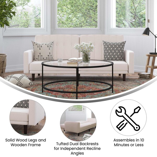 Flash Furniture Stone Faux Linen Split Back Futon Sofa-Wooden Legs - HC-1060-STONE-GG