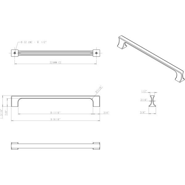 Jeffrey Alexander 224 mm Center-to-Center Brushed Pewter Sullivan Cabinet Pull - 752-224BNBDL