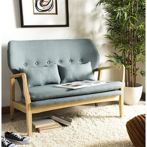 Safavieh 27 x 29 x 46 in. Ellaria Modern Settee Loveseat; Blue & Natural - LVS9500B