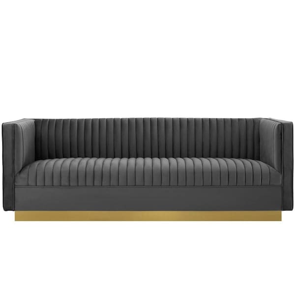 Modway Furniture Sanguine Vertical Channel Tufted Performance Velvet Sofa, Gray - EEI-3405-GRY